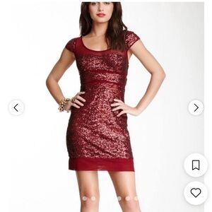 Betsy Johnson burgundy red mesh sequin dress